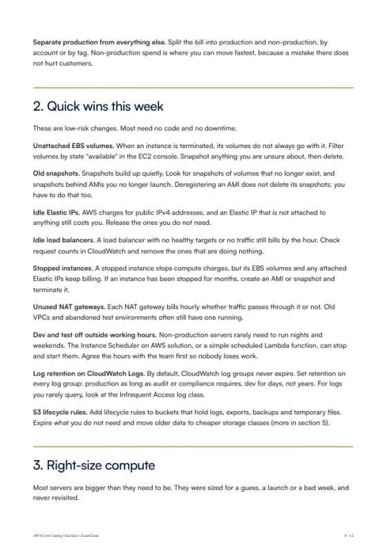 A page from the AWS Cost-Cutting Checklist