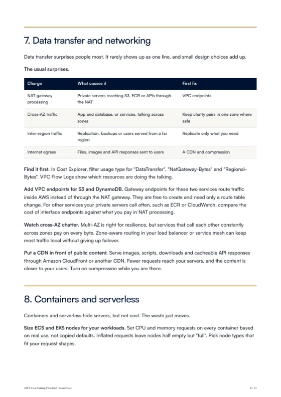 A page from the AWS Cost-Cutting Checklist