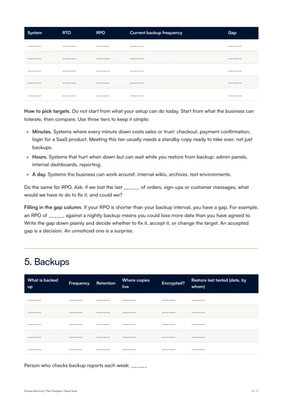 A page from the Disaster Recovery Plan Template