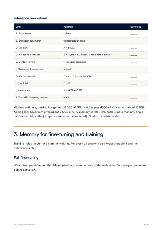 A page from the GPU Sizing Guide