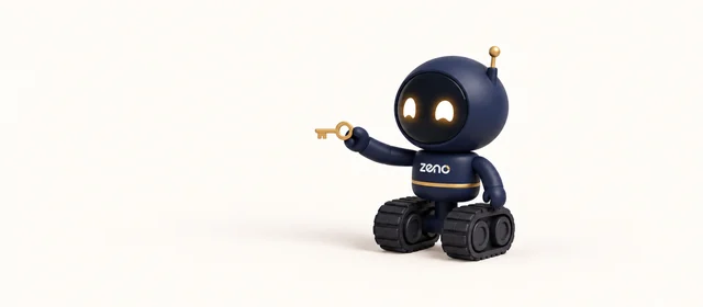 Zeno, the navy robot, offers a small gold key.